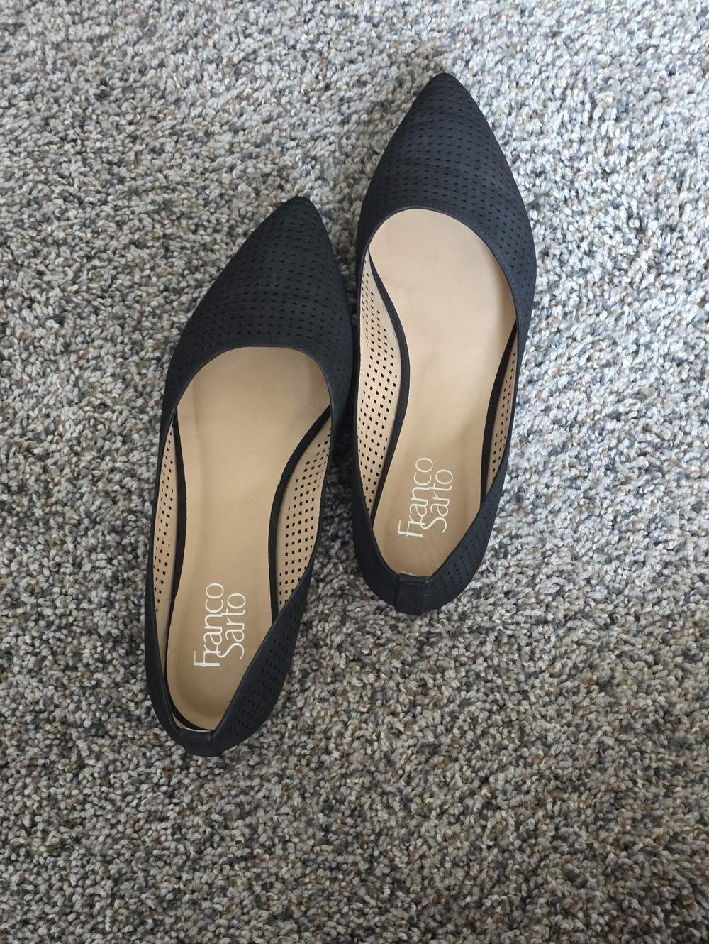 Franco Sarto Black Perforated Pointed Toe Flats
